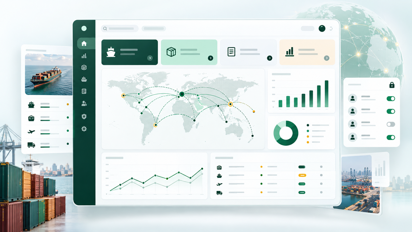Trade intelligence pricing dashboard with global route analytics